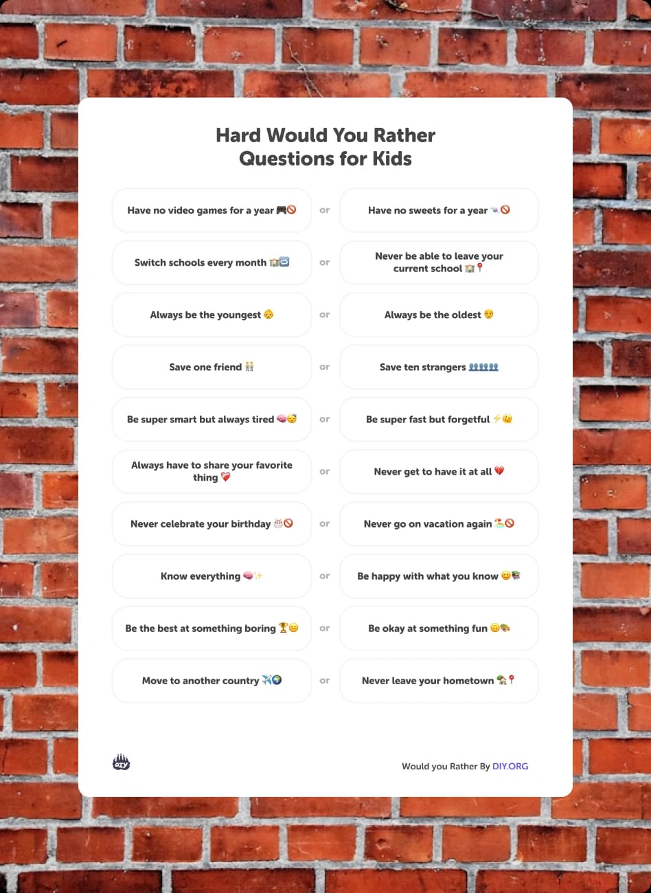 Hard Would You Rather Questions for Kids