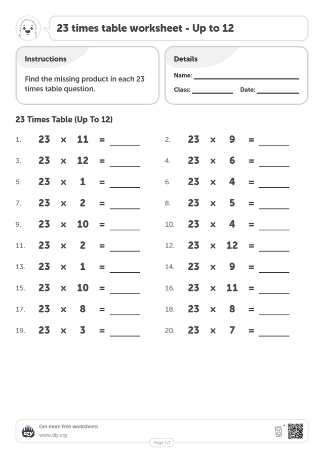 23 times table page 1