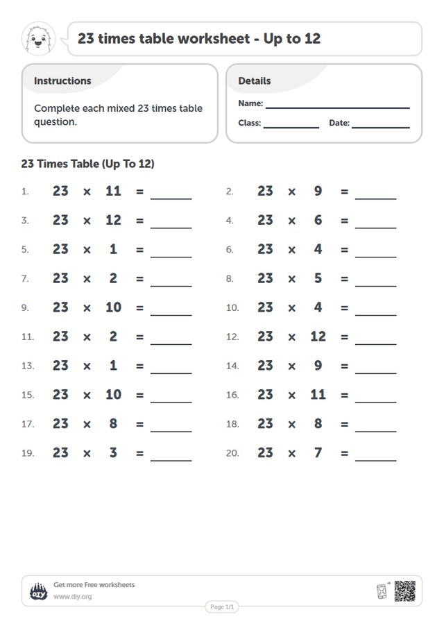 23 times table page 1