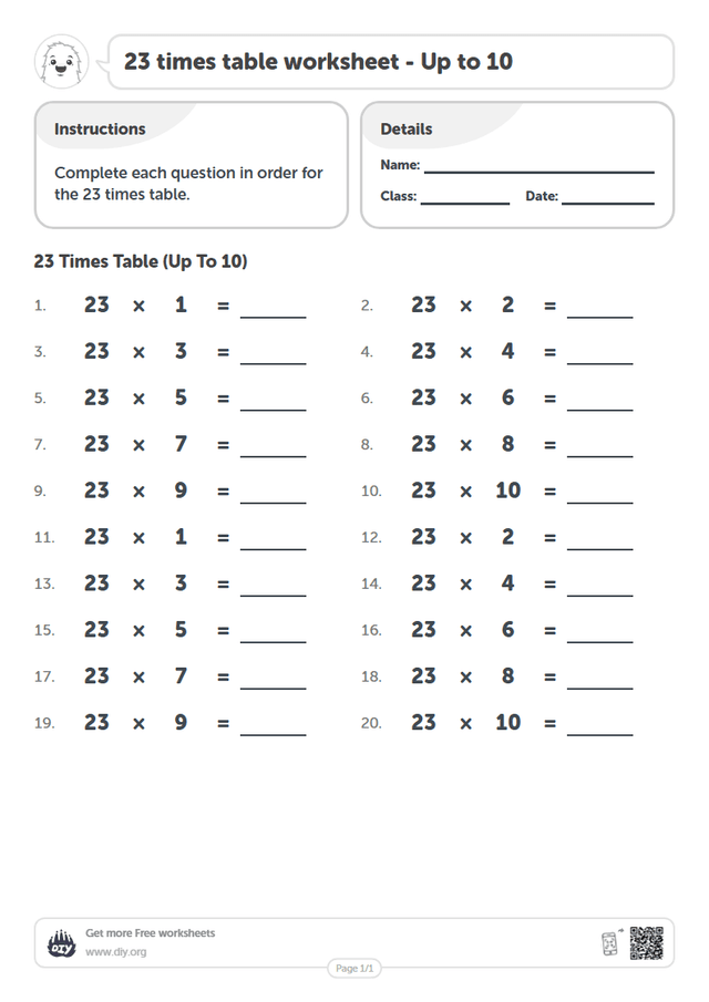 23 times table page 1