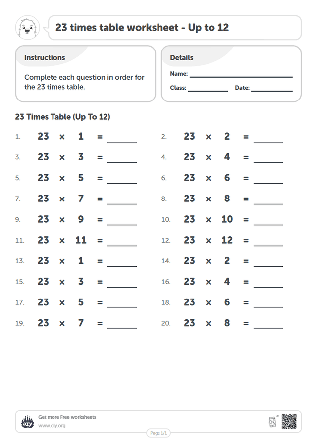 23 times table page 1