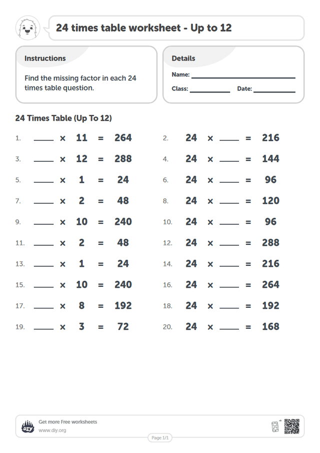 24 times table page 1