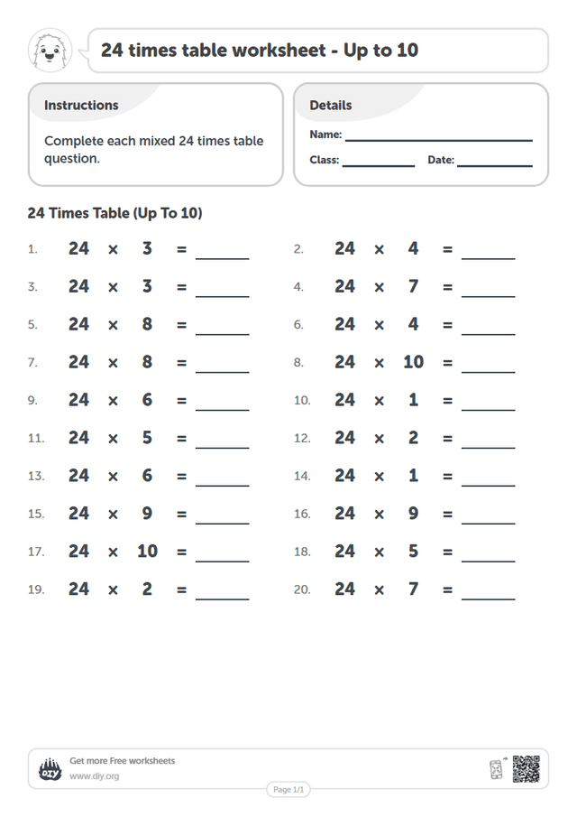 24 times table page 1
