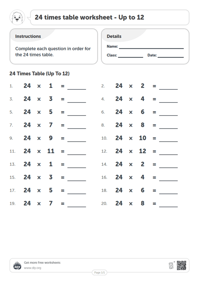 24 times table page 1