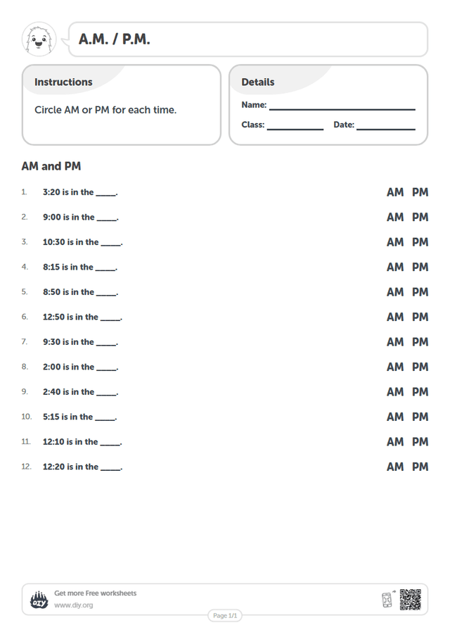 A.M. / P.M. page 1
