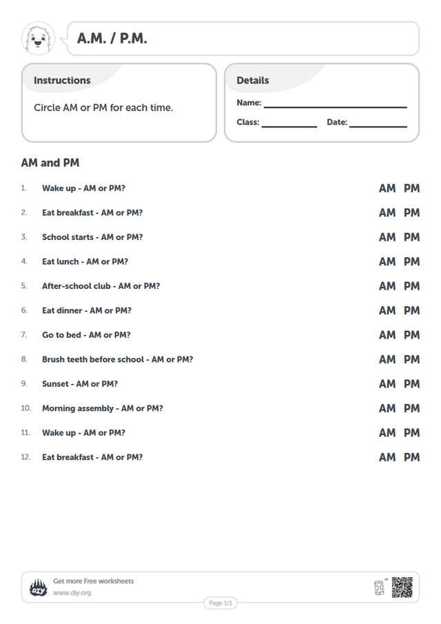 A.M. / P.M. page 1
