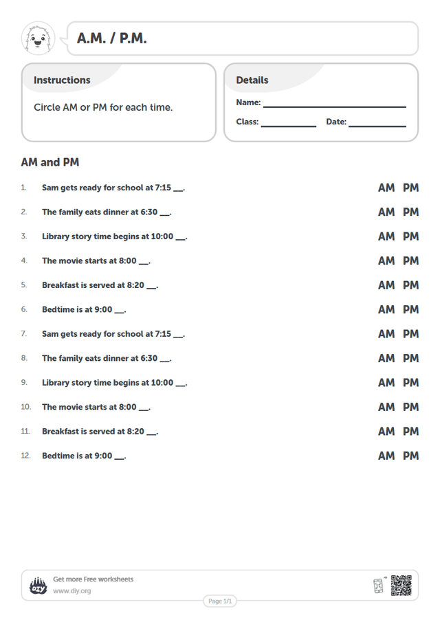 A.M. / P.M. page 1