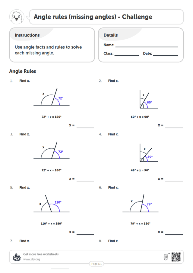 Angle rules (missing angles) page 1