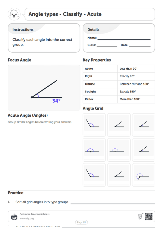 Angle types - Classify - Acute page 1