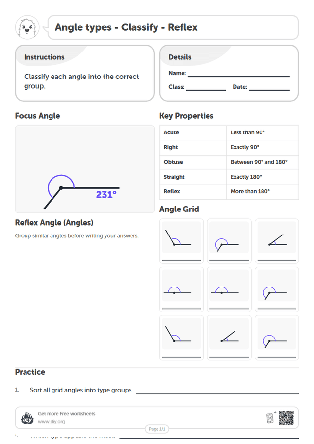 Angle types - Classify - Reflex page 1