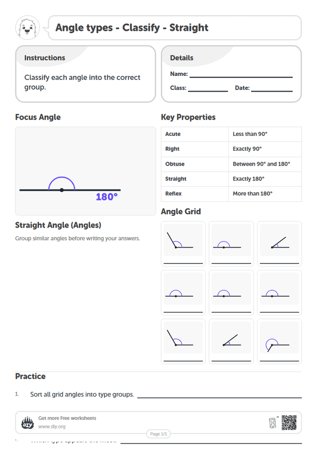 Angle types - Classify - Straight page 1