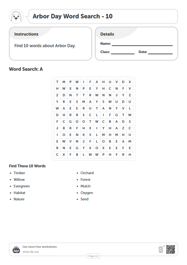 Arbor Day Word Search page 1