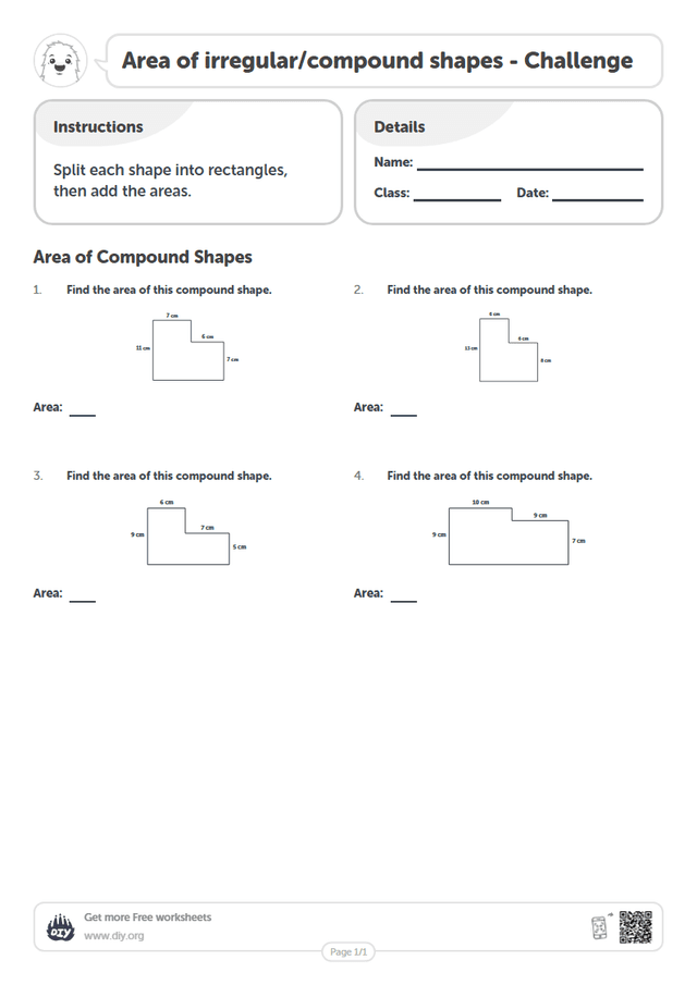 Area of irregular/compound shapes page 1