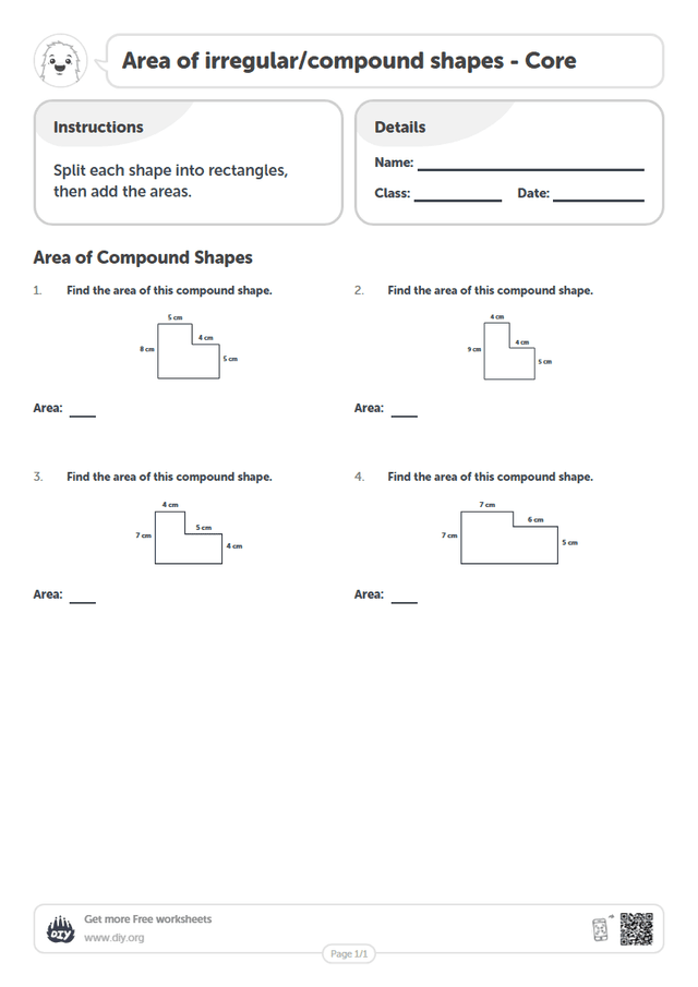Area of irregular/compound shapes page 1
