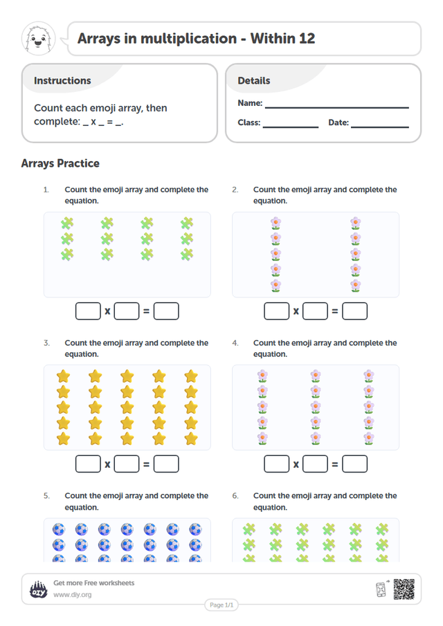 Arrays in multiplication - Within 12 page 1