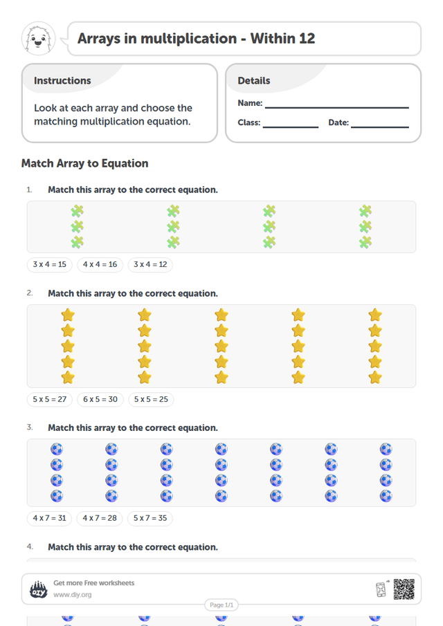 Arrays in multiplication - Within 12 page 1