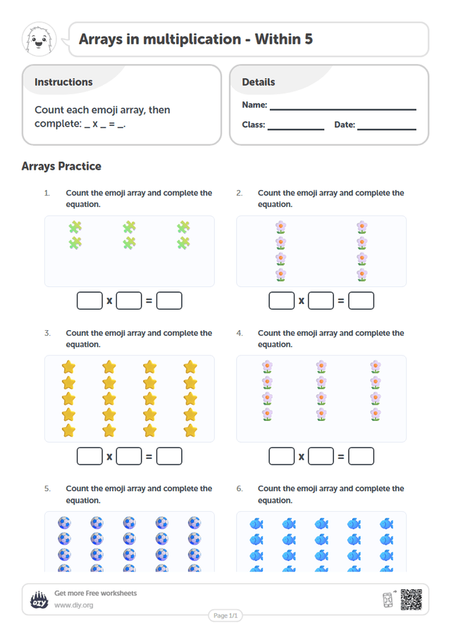 Arrays in multiplication - Within 5 page 1