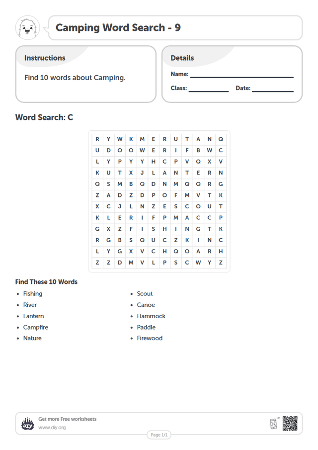 Camping Word Search page 1