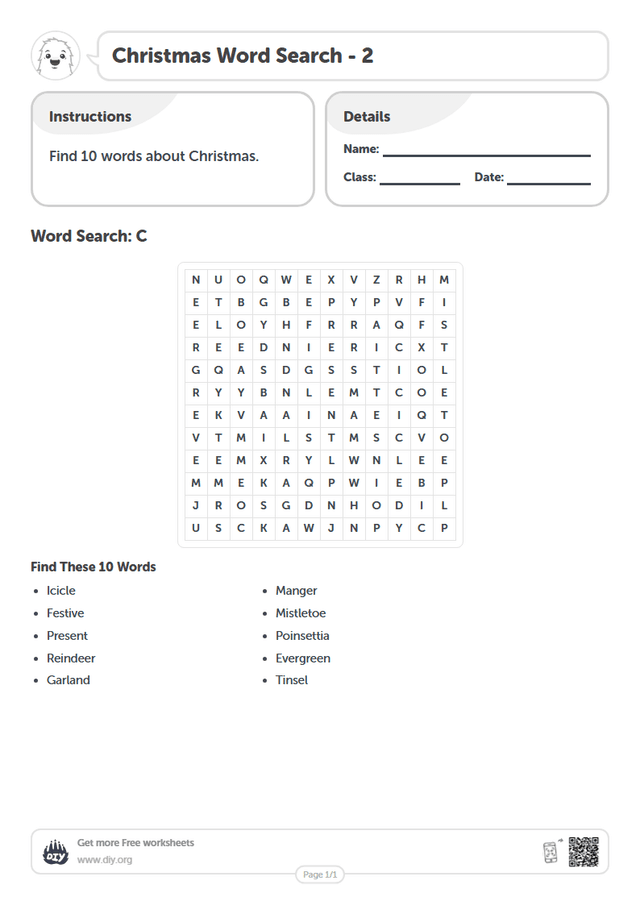 Christmas Word Search page 1