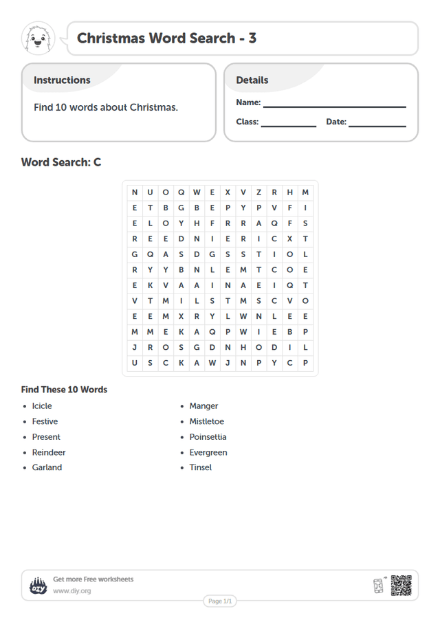 Christmas Word Search page 1