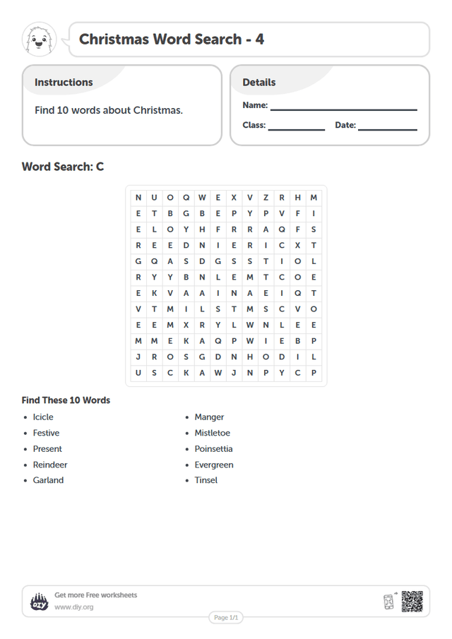 Christmas Word Search page 1