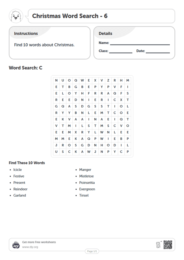 Christmas Word Search page 1