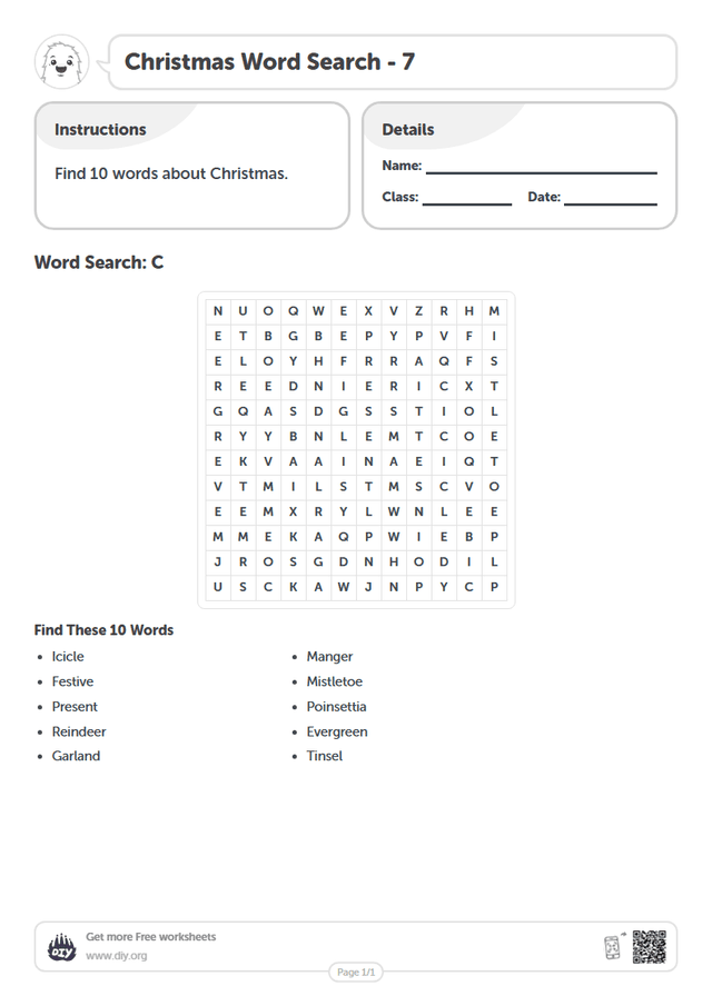 Christmas Word Search page 1