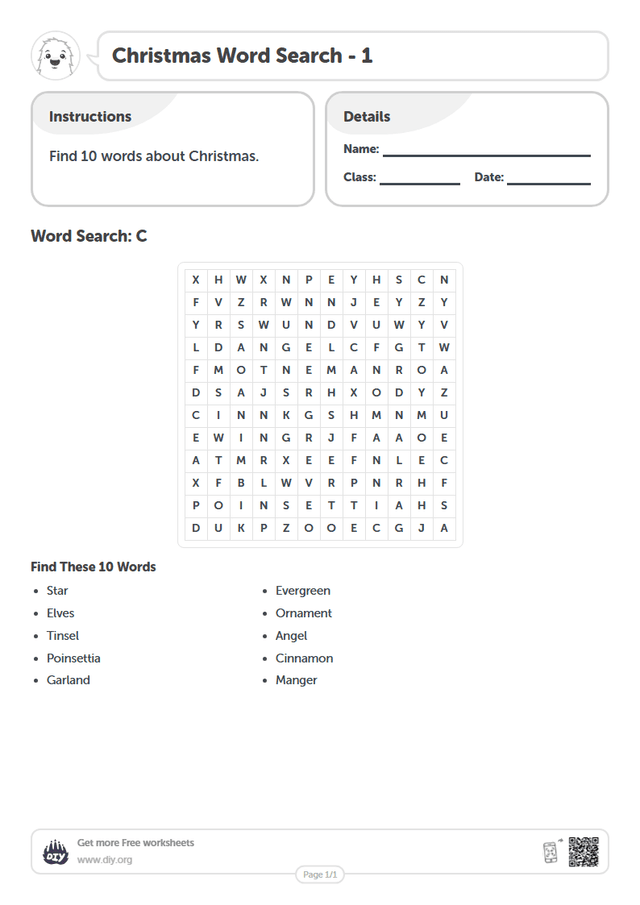 Christmas Word Search page 1