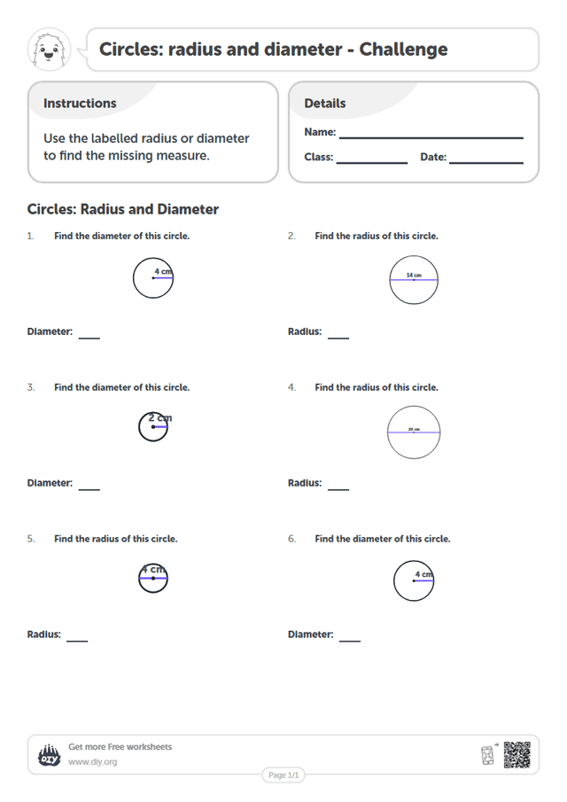 Circles: radius and diameter page 1