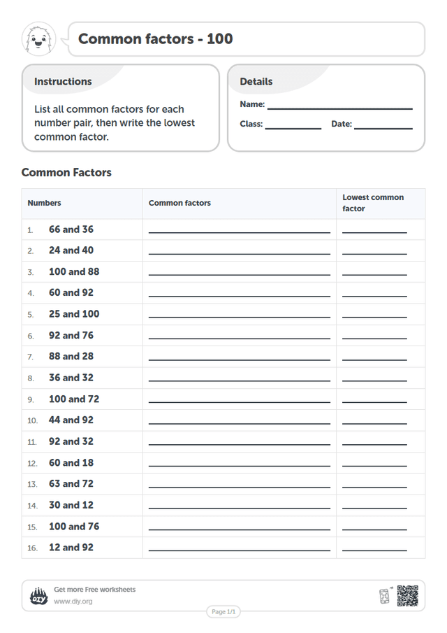 Common factors - 100 page 1