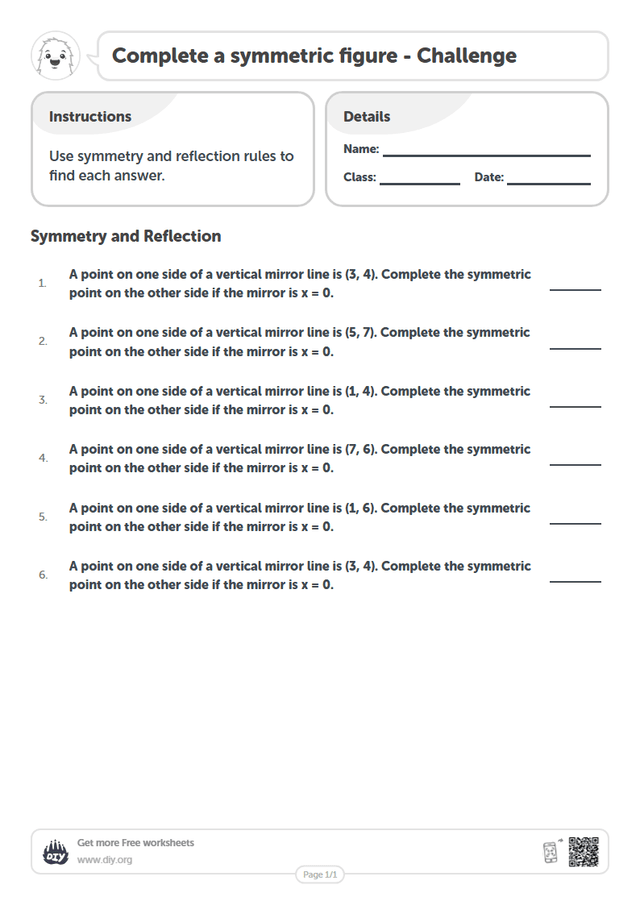 Complete a symmetric figure page 1