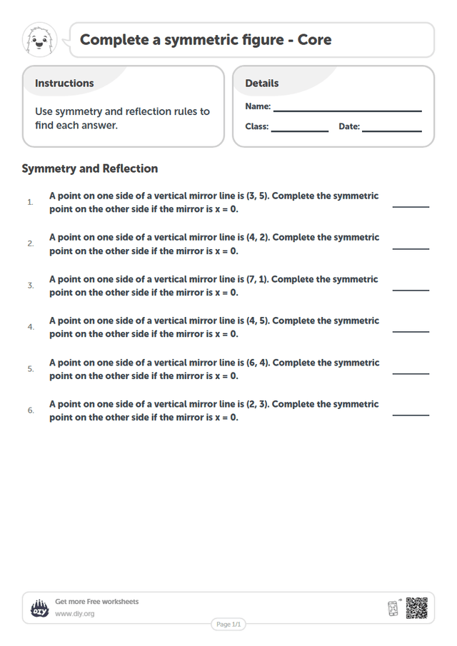 Complete a symmetric figure page 1