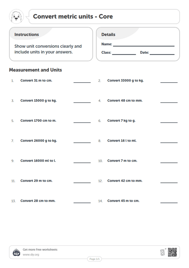 Convert metric units page 1