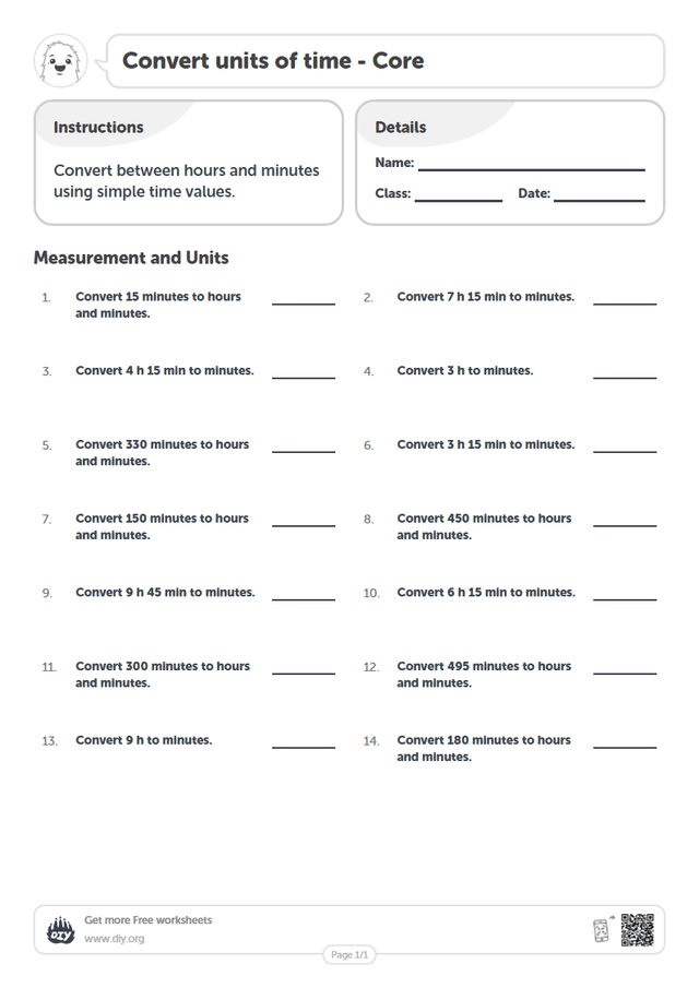 Convert units of time page 1