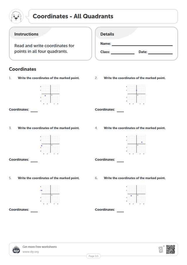 Coordinates - All Quadrants page 1
