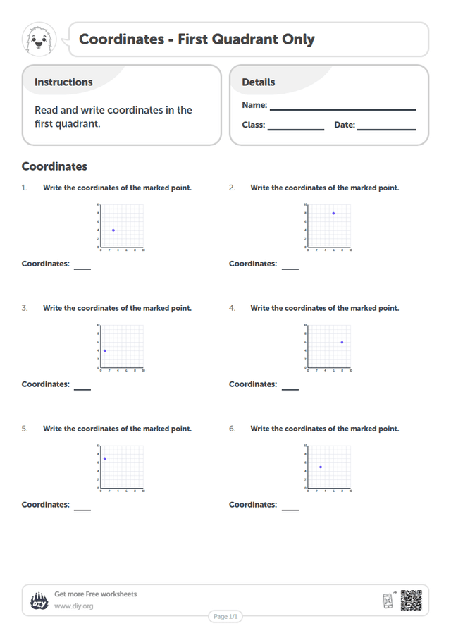 Coordinates - First Quadrant Only page 1