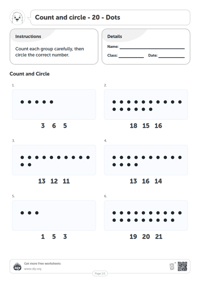 Count and circle - 20 - Dots page 1