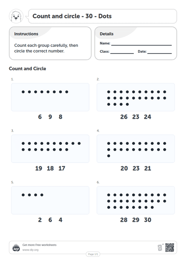 Count and circle - 30 - Dots page 1