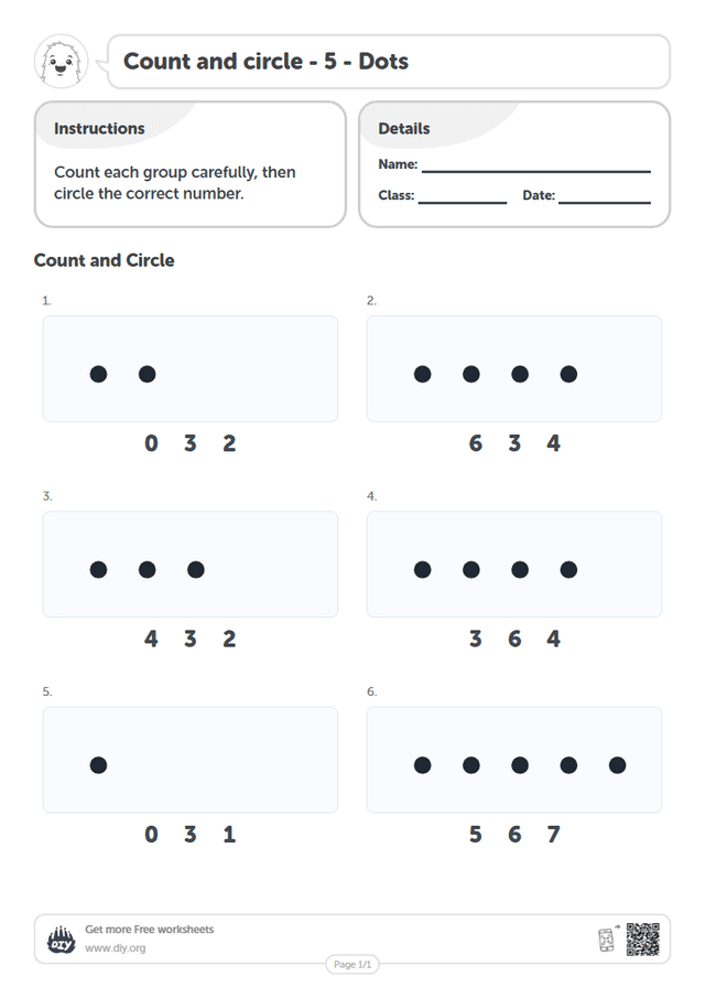 Count and circle - 5 - Dots page 1
