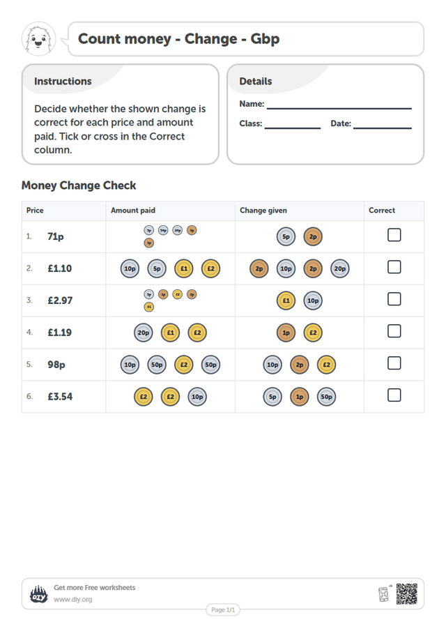 Count money - Gbp page 1