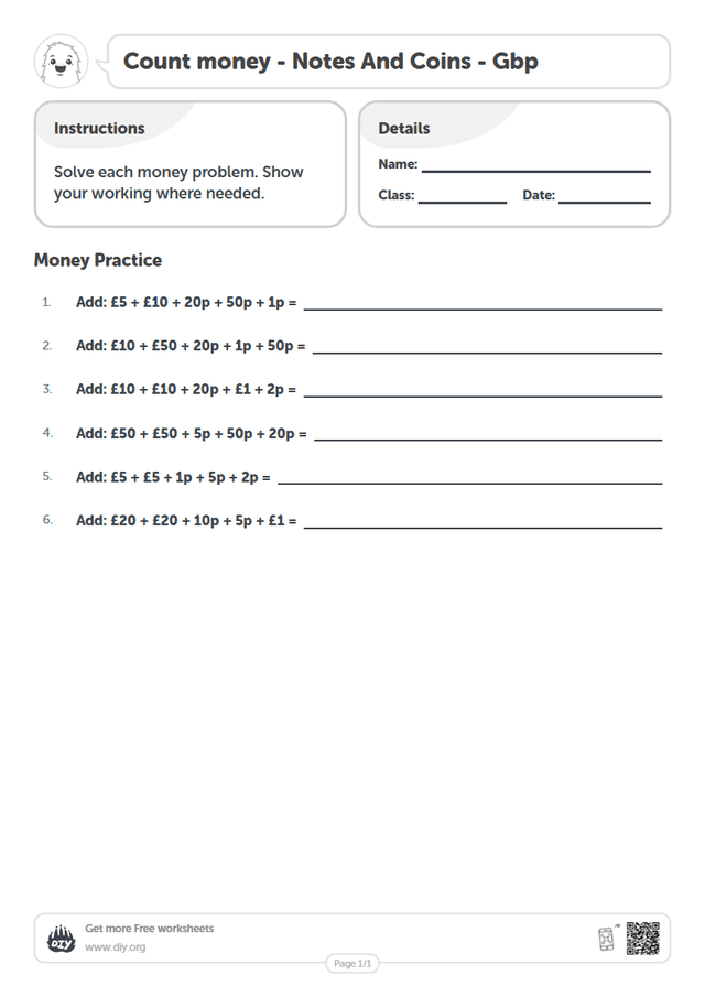 Count money - Gbp page 1