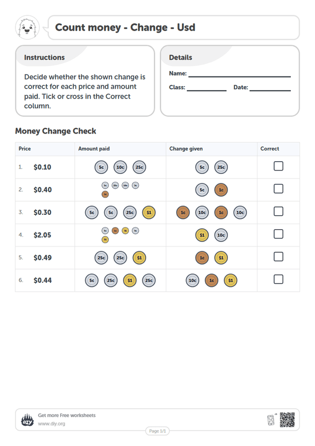 Count money - Usd page 1