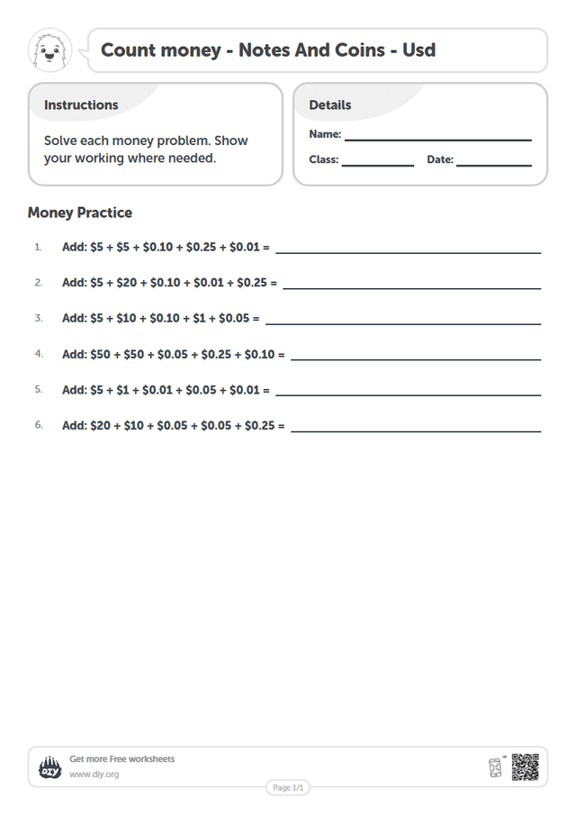 Count money - Usd page 1