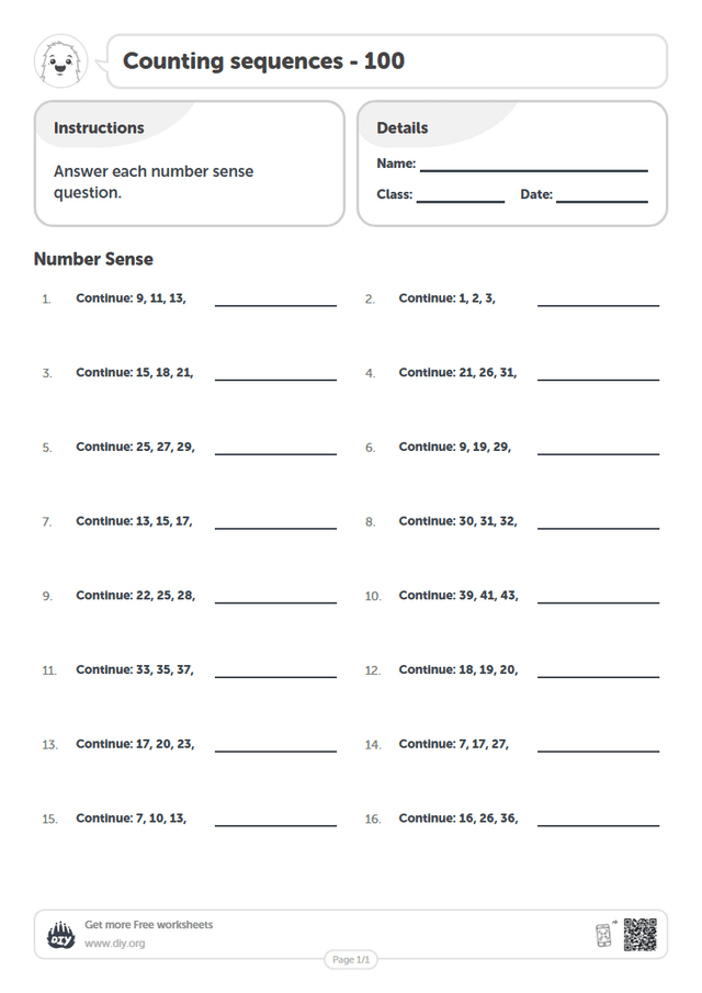 Counting sequences - 100 page 1