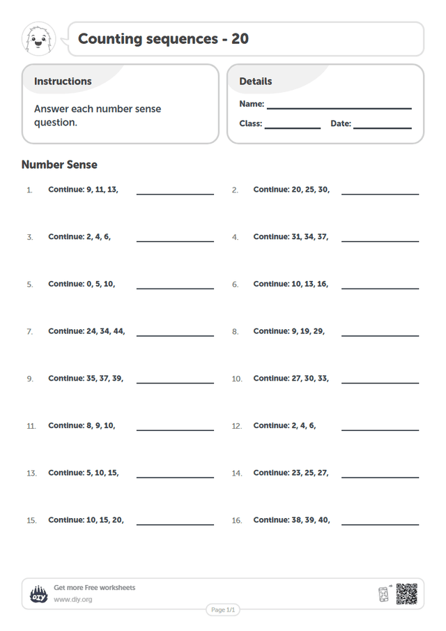 Counting sequences - 20 page 1