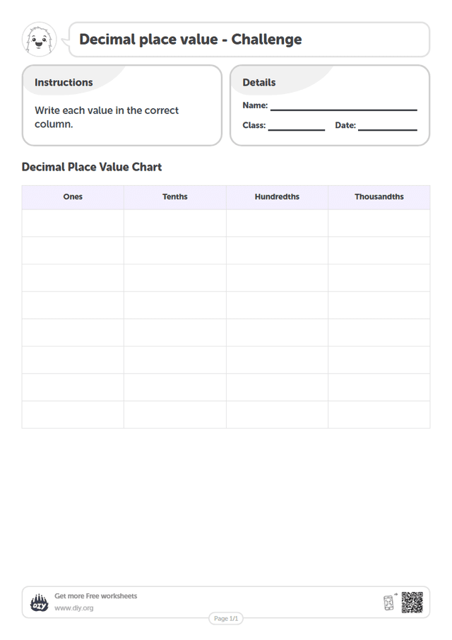 Decimal place value page 1