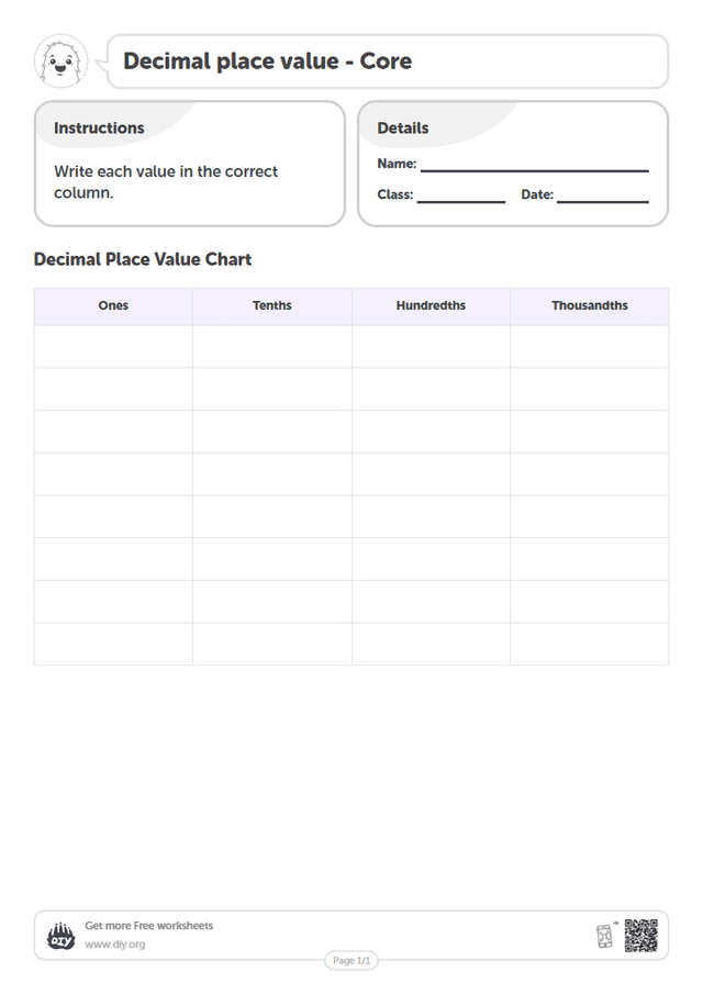 Decimal place value page 1