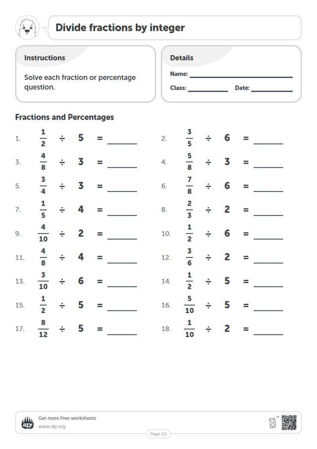 Divide fractions by integer page 1