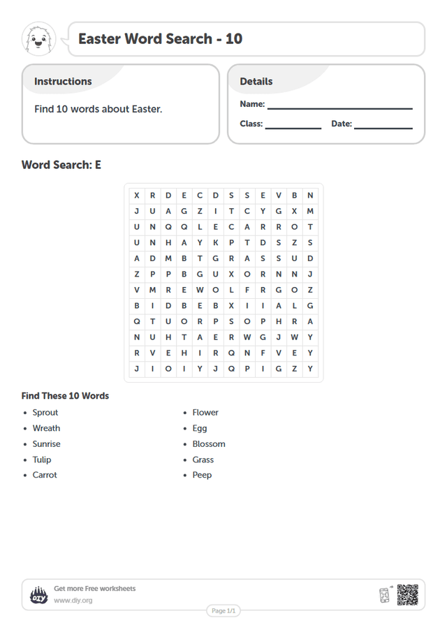 Easter Word Search page 1