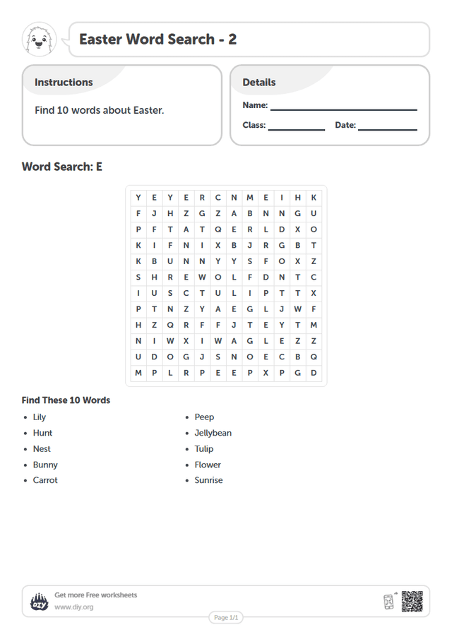 Easter Word Search page 1